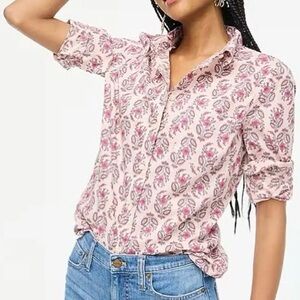 J.Crew Factory Floral Pink Button-Up Cotton Shirt